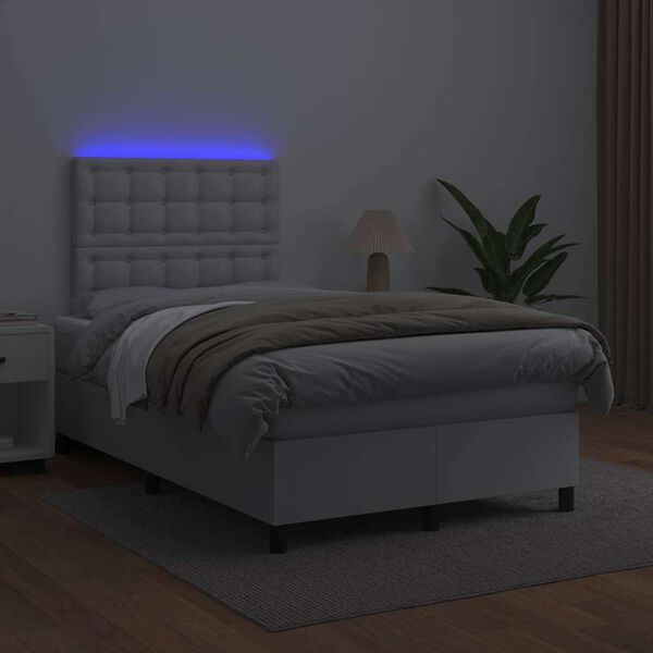 vidaXL Boxspring met matras en LED kunstleer wit 120x190 cm