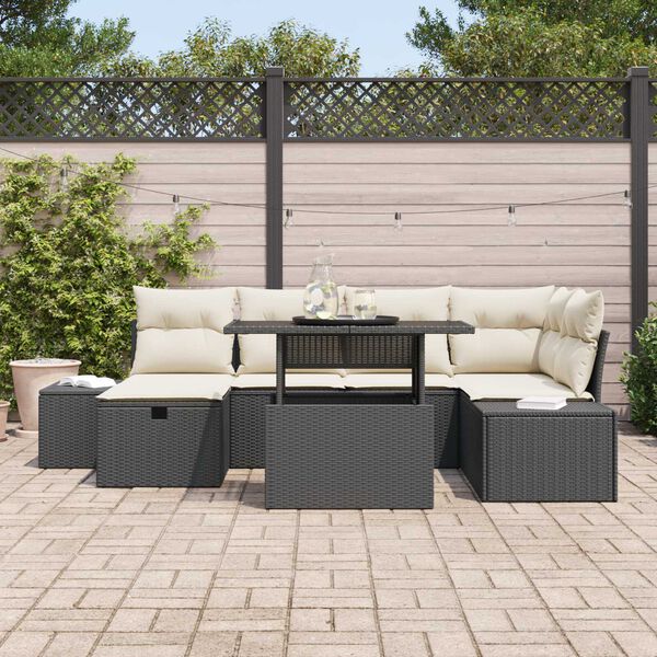 vidaXL Tuin Sofa Set 7 pcs Zwart poly rattan