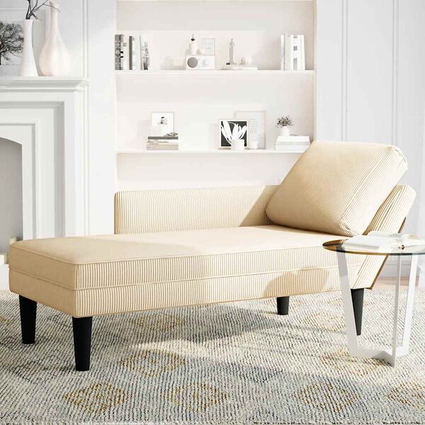 vidaXL Chaise longue met kussen corduroy stof cr&egrave;mekleurig