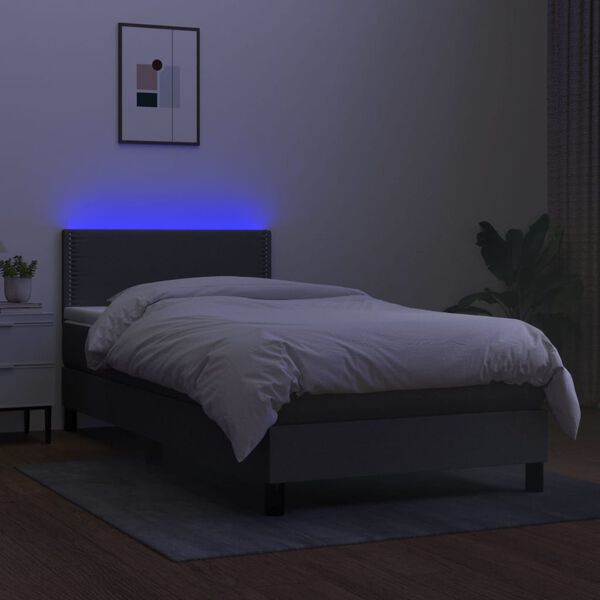 vidaXL Boxspring met matras en LED stof donkergrijs 80x200 cm