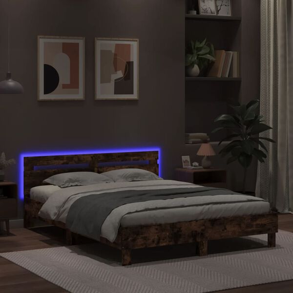 vidaXL Bedframe met hoofdeinde en LED gerookt eikenkleurig 140x200 cm