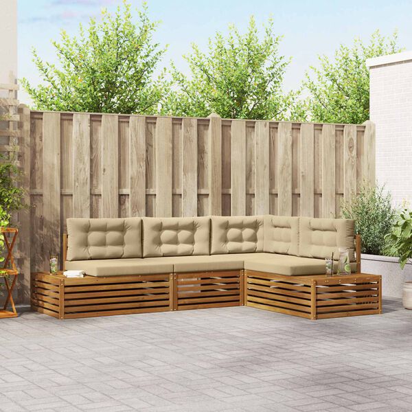 vidaXL Buiten bankenset met kussen 4 Stuk Natuurlijk en Beige