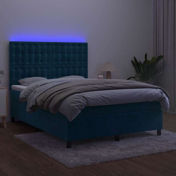vidaXL Boxspring met matras en LED fluweel donkerblauw 140x200 cm