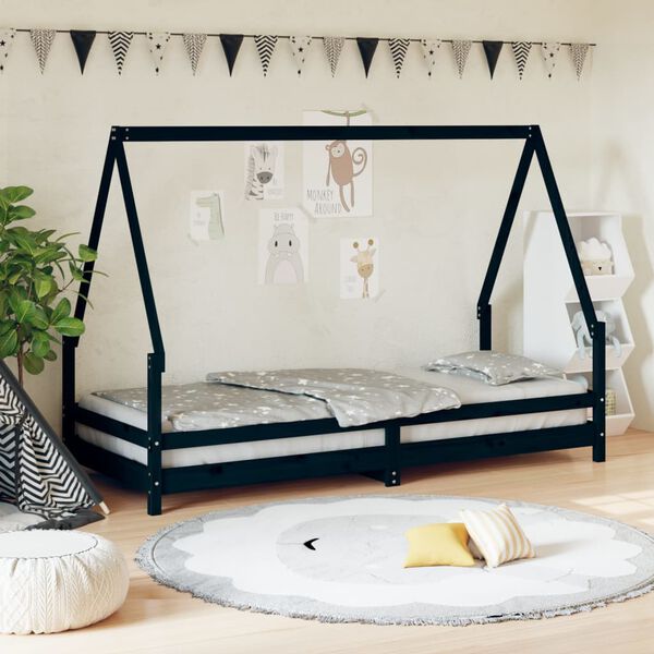 vidaXL Kinderbedframe 90x200 cm massief grenenhout zwart
