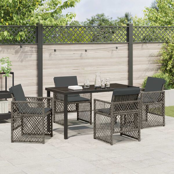 vidaXL Tuin eettafelset 5 pcs Grijs poly rattan