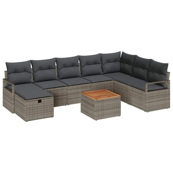 vidaXL Tuin Sofa Set met kussen met opslag 9 pcs Grijs Poly riet