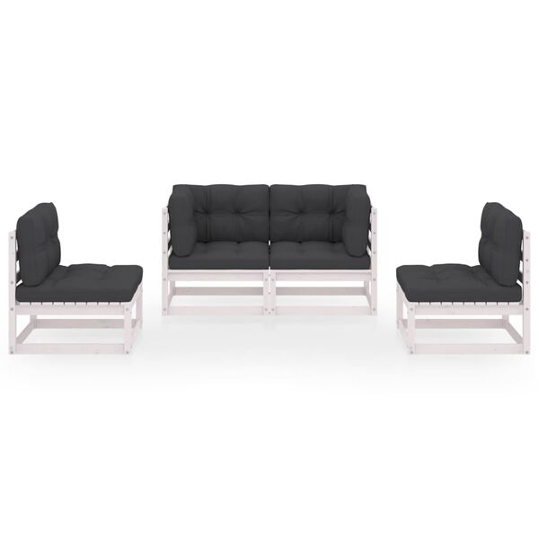 vidaXL 4-delige Loungeset met kussens massief grenenhout
