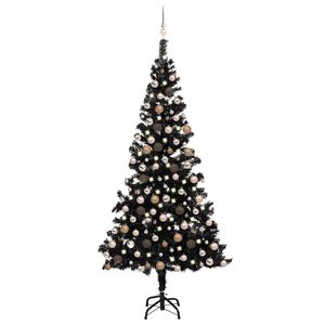 vidaXL Kunstkerstboom met verlichting en kerstballen 210 cm PVC zwart