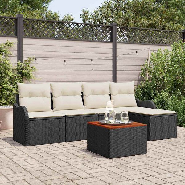 vidaXL Tuinbankenset met kussen 6 pcs Zwart poly rattan