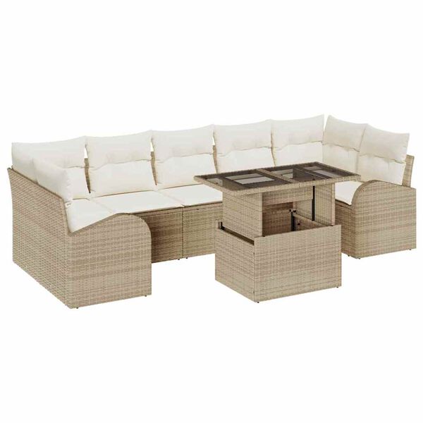 vidaXL Tuin Sofa Set met kussen 8 pcs Beige Poly riet