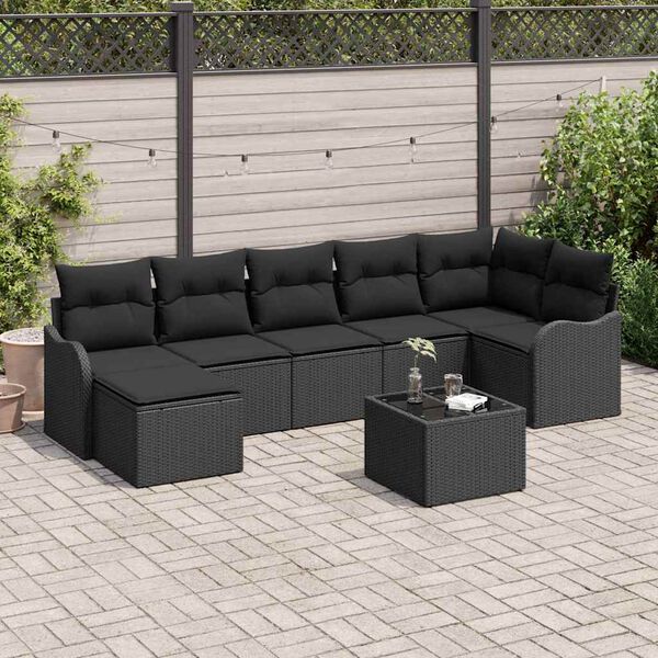 vidaXL Tuin Sofa Set met kussen 8 pcs Zwart Poly riet