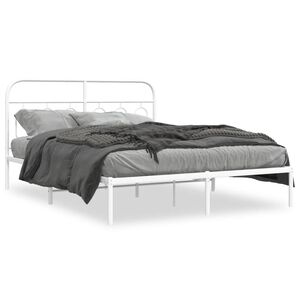 vidaXL Bedframe met hoofdbord metaal wit 135x190 cm
