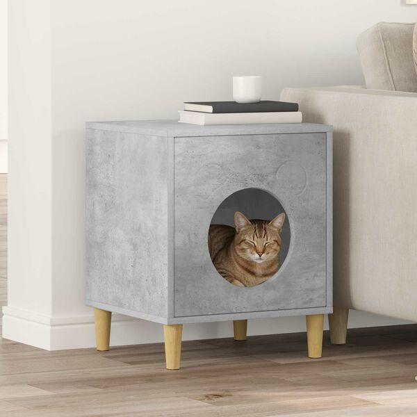 vidaXL Kattenhuis Beton 42,5 x 40 x 53 cm Bewerkt hout