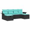 vidaXL Tuin Sofa Set met kussen 6 pcs Zwart en Turquoise poly rattan