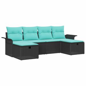vidaXL Tuin Sofa Set 6 st Zwart en Turquoise poly rattan