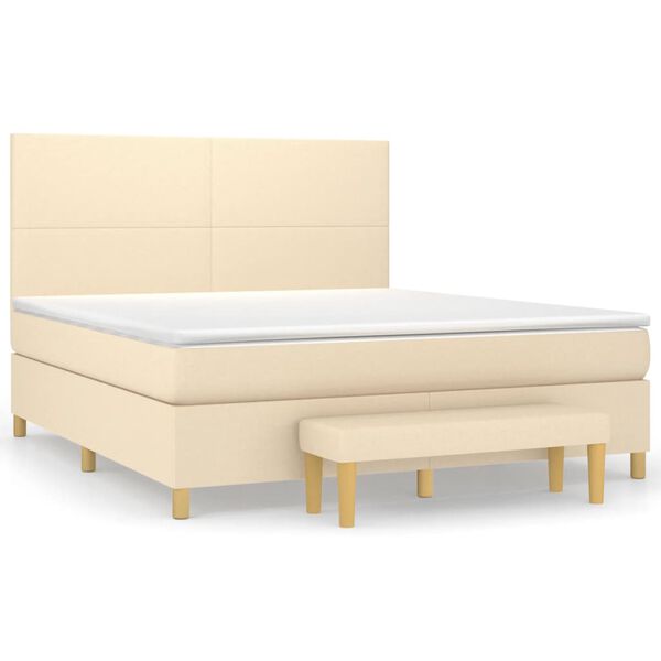 vidaXL Boxspring met matras stof cr&egrave;mekleurig 180x200 cm
