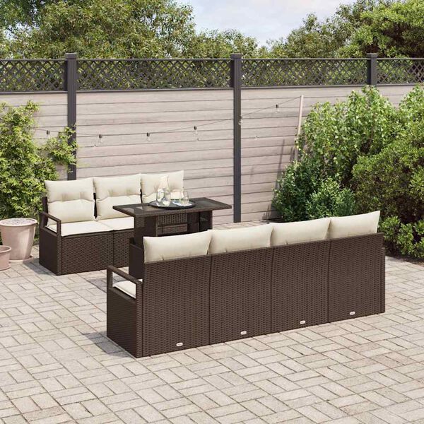 vidaXL Tuin Sofa Set met kussen met opslag 8 pcs Bruin Poly riet