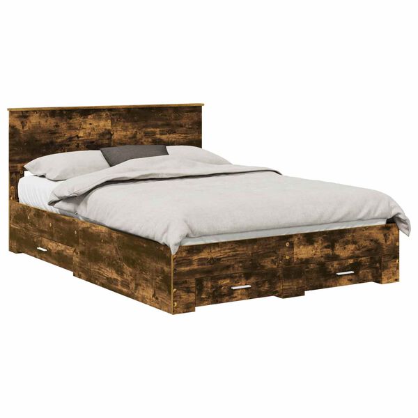 vidaXL Bedframe met hoofdeinde Gerookt eiken 140 x 190 cm Bewerkt hout