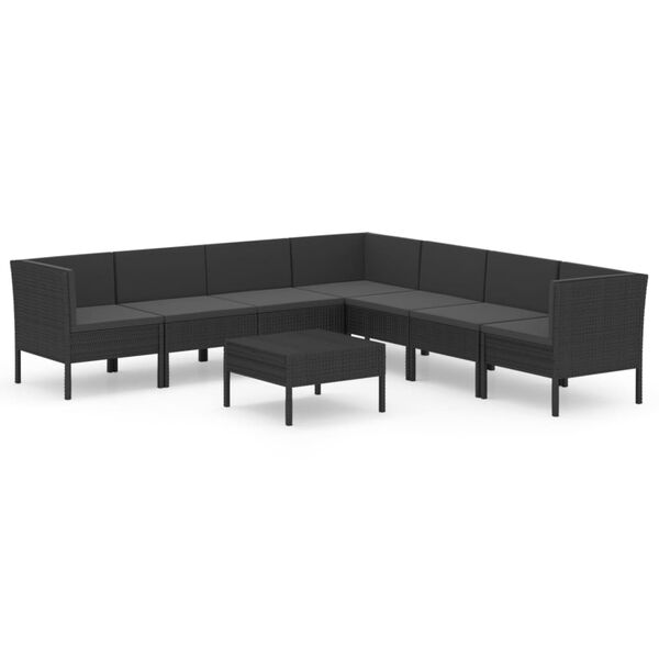 vidaXL 8-delige Loungeset met kussens poly rattan zwart