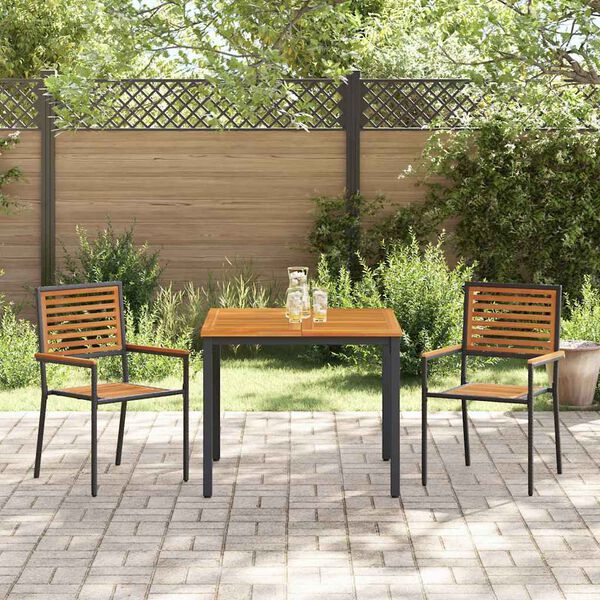 vidaXL Tuin Eetset 3 pcs Zwart en Hout 90 x 90 x 75 cm poly rattan