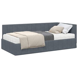vidaXL Hoekbedframe met Matras met matras 2 pcs Grijs Fluweel