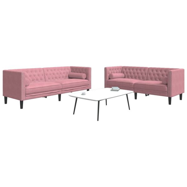 vidaXL 2-delige Loungeset Chesterfield met bolsters fluweel roze