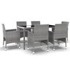 vidaXL 7-delige Tuinset poly rattan en gehard glas grijs