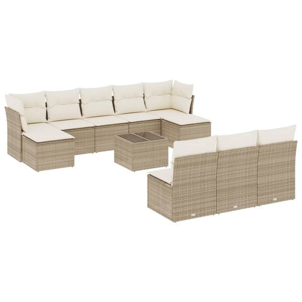 vidaXL 11-delige Tuinset met kussens poly rattan beige