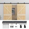 vidaXL Schuifdeur 2 pcs Naturel en Zwart Massief grenenhout