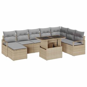 vidaXL Tuin Sofa Set met opslag 9 pcs Beige Poly riet