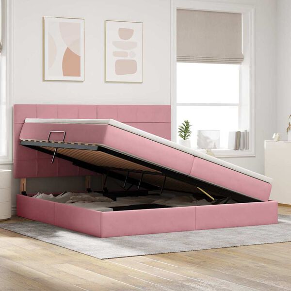 vidaXL Opslag bed met matras met matras Roze 200 x 200 cm Fluweel