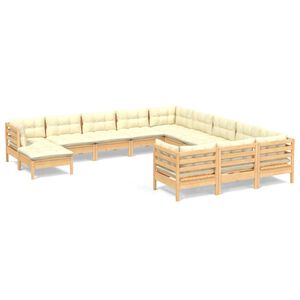 vidaXL 12-delige Loungeset met cr&egrave;mekleurige kussens grenenhout