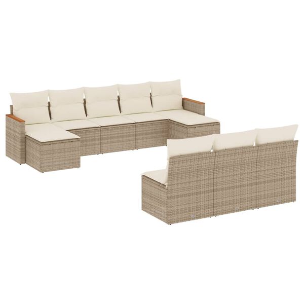 vidaXL 10-delige Loungeset met kussens poly rattan beige