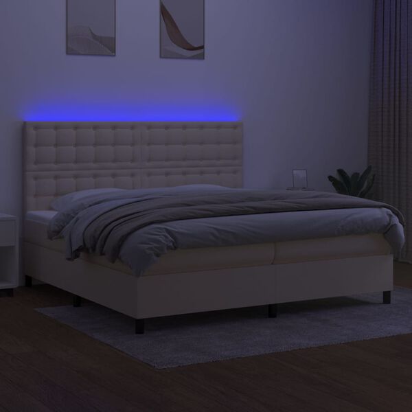 vidaXL Boxspring met matras en LED stof cr&egrave;mekleurig 200x200 cm