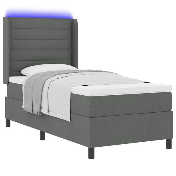 vidaXL LED Box Spring Bed met matras Donkergrijs 90 x 190 cm Stof