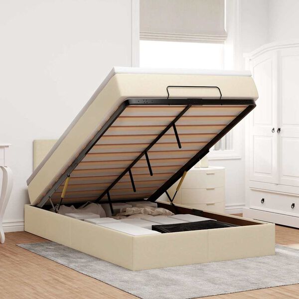 vidaXL Bed poef met matras en LED's 120x190 cm stof cr&egrave;mekleurig