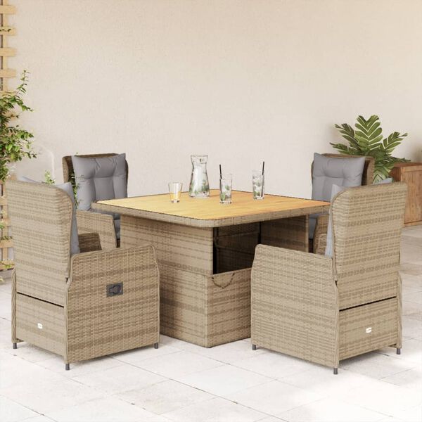vidaXL 5-delige Tuinset met kussens poly rattan beige