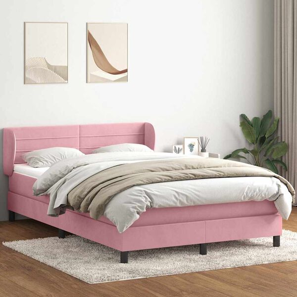 vidaXL Boxspring met matras fluweel roze 140x210 cm