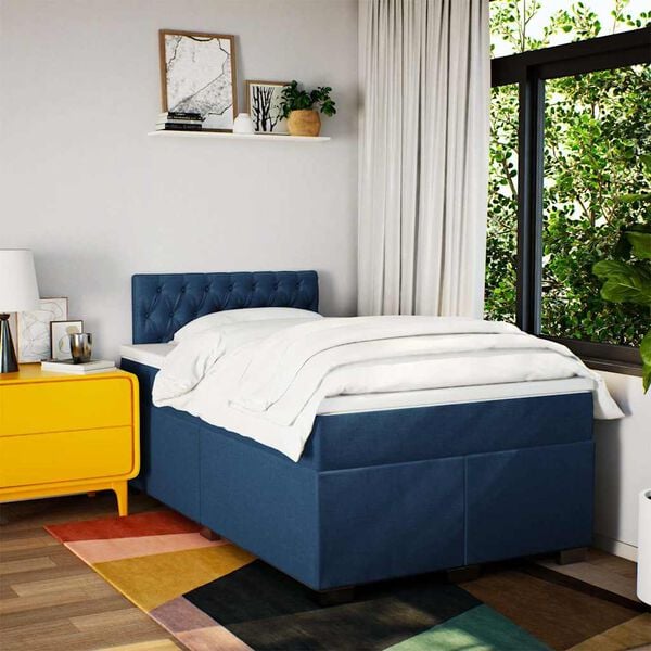 vidaXL Boxspring met matras stof blauw 120x190 cm