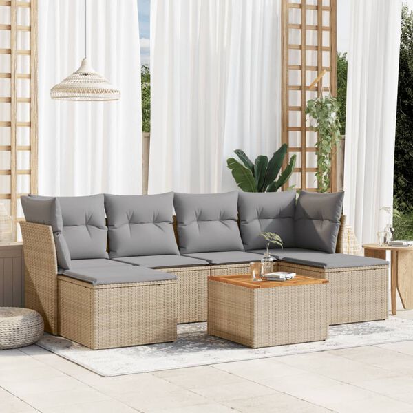 vidaXL 7-delige Loungeset met kussens poly rattan gemengd beige