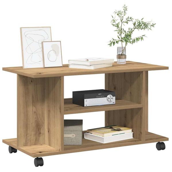 vidaXL Tv-meubel met wieltjes 80x40x45cm bewerkt hout artisanaal eiken