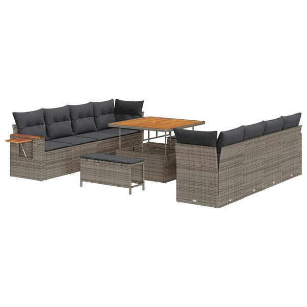 vidaXL Tuin Sofa Set met kussen met opslag Grijs Poly riet