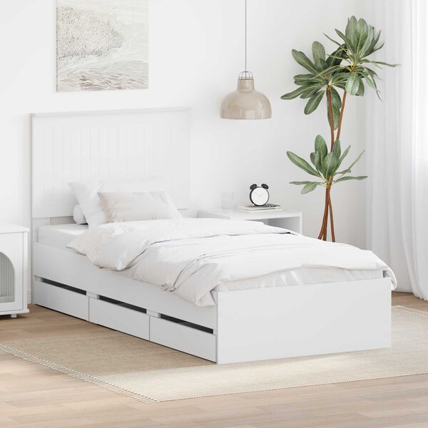 vidaXL Bedframe met lade met hoofdeinde Wit 90 x 190 cm Ingenieurshout