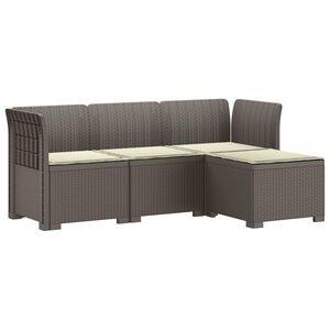 vidaXL 4-Persoons Tuinbank met Kussens Rieten Look PP Lichtgrijs