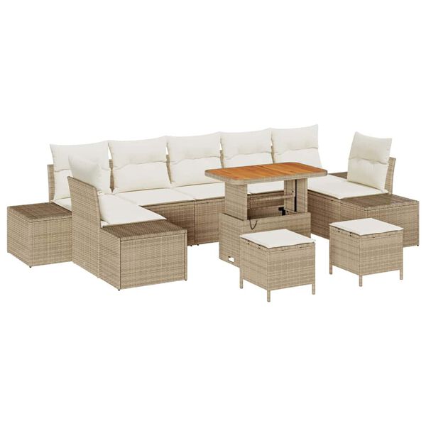 vidaXL Tuin Sofa Set met kussen 10 pcs Beige Poly riet
