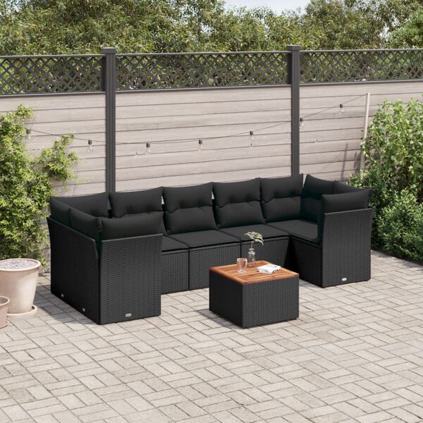 vidaXL 8-delige Loungeset met kussens poly rattan zwart