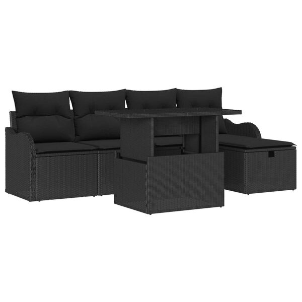 vidaXL Tuin Sofa Set met kussen met opslag 6 pcs Zwart Poly riet