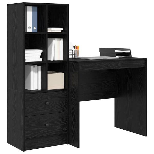 vidaXL Bureau met lade 2 pcs Zwart Eiken