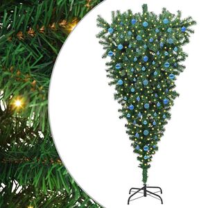 vidaXL Ondersteboven kunst Kerstboom met ballenset Groen 210 cm PVC