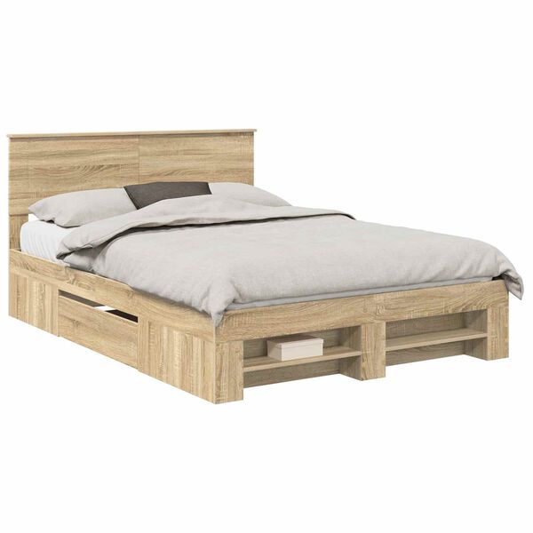 vidaXL Bedframe met hoofdeinde Sonoma Eiken 140 x 200 cm Bewerkt hout